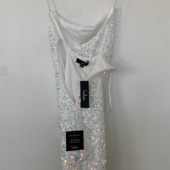 NWT Sparkle More White Iridescent Sequin Bodycon Mini Dress - Picture 9 of 11